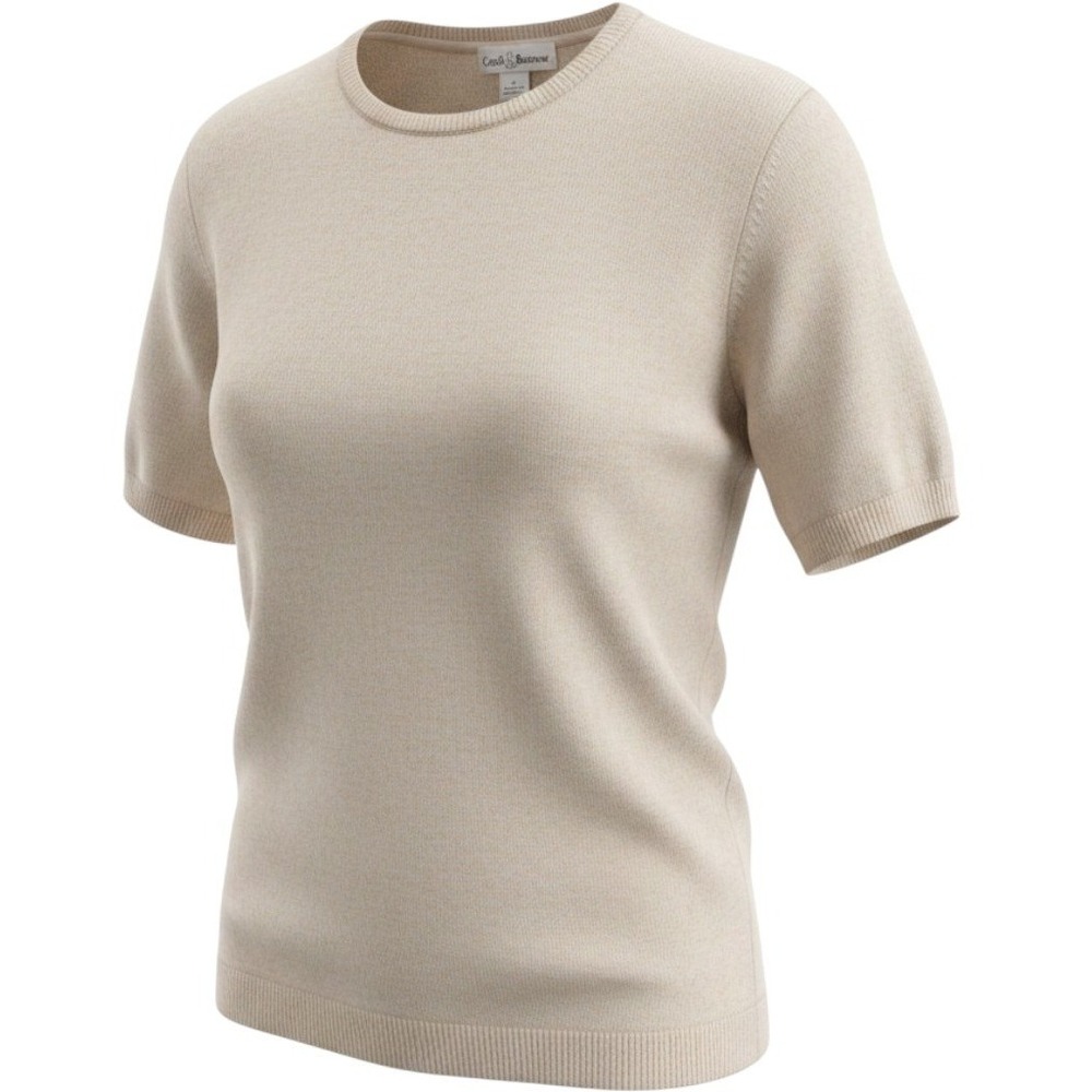Croft & Barrow Cashmere Sweater Womens Large Beige Vintage 90s Short Sleeve Soft